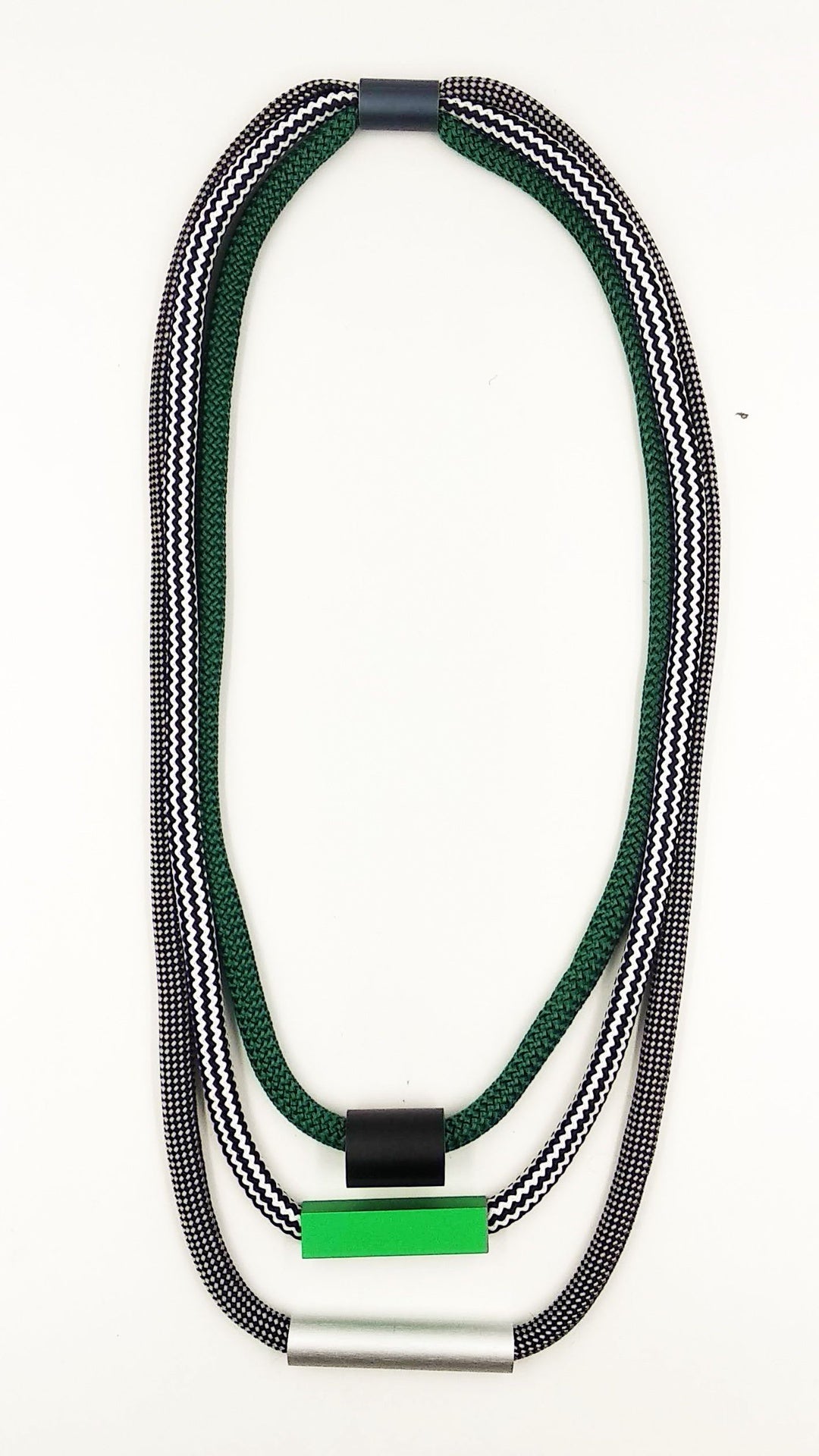 JessieJuniper 3 Cord Metal Bead Necklace Long Green