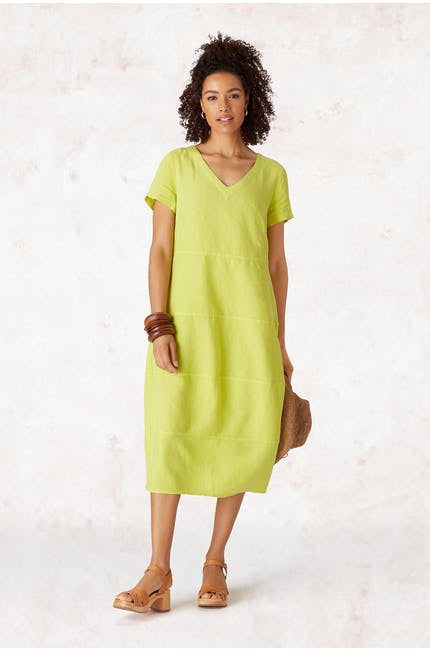 Sahara Linen Panelled Dress Key Lime