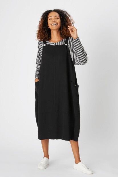 Fluid Twill Pinafore Dress Black Jessie Juniper Fluid Twill Pinafore Dress Black Jessie Juniper