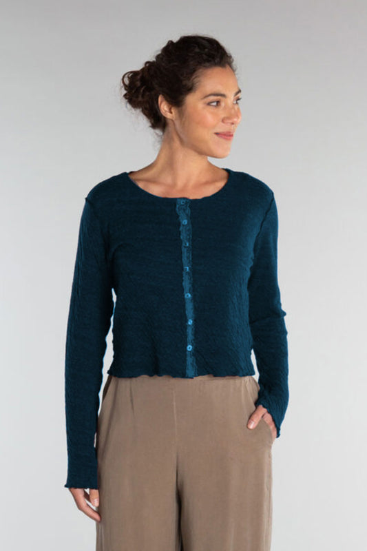 Cut Loose Cropped Cloth Cardigan Deep Sea Blue