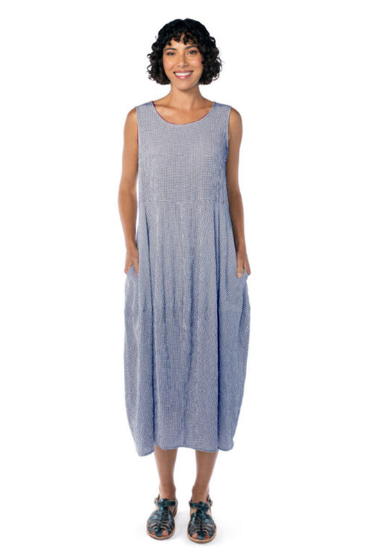 Cut Loose Crinkle Check Seam Bubble Dress Atlantic Blue