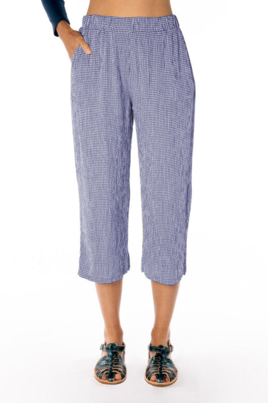 Cut Loose Crinkle Check Easy Crop Trousers Atlantic Blue