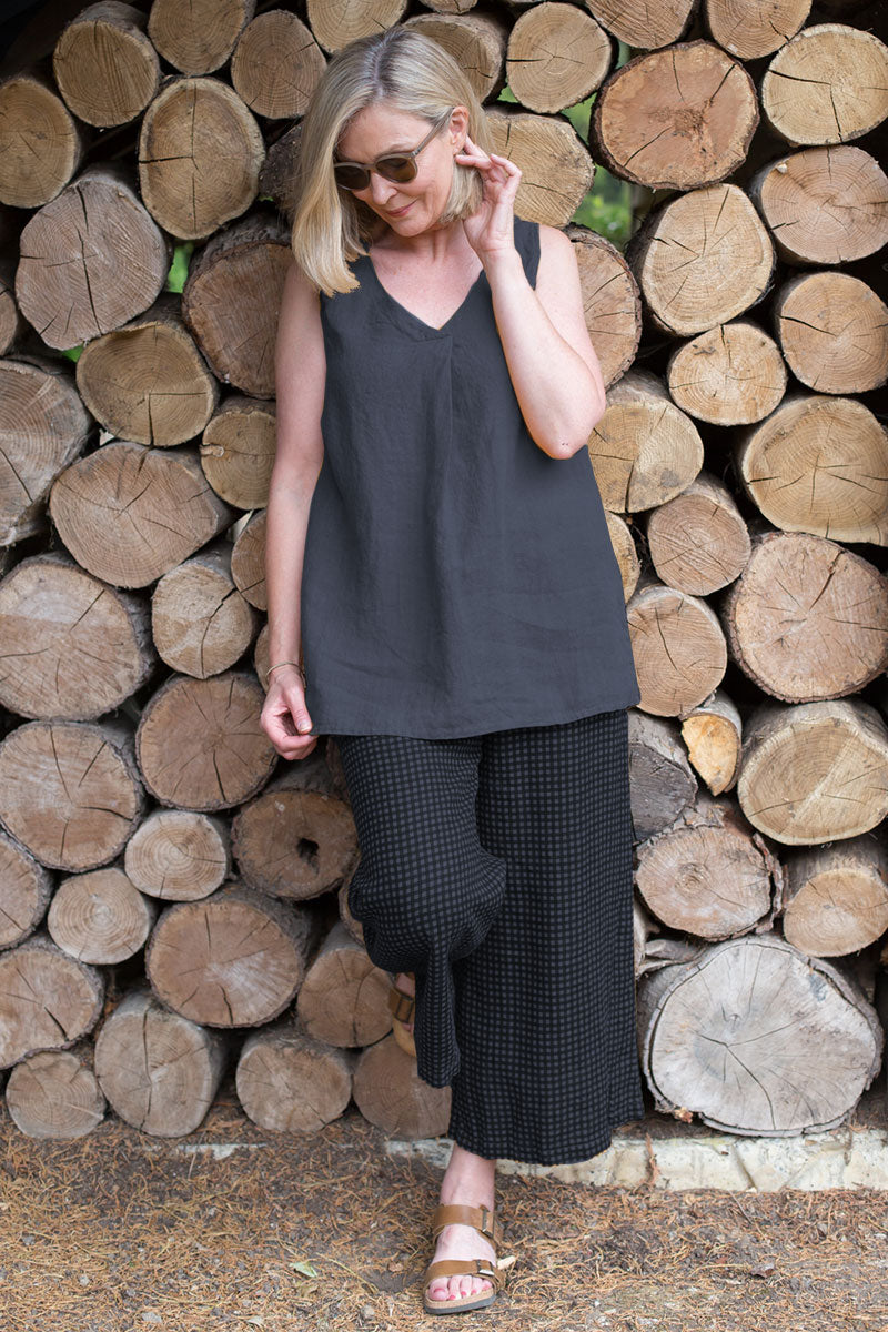 Thing Clothing Linen Check 6540 Trousers Indigo Blue