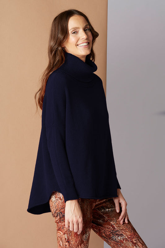 Yellow Label Roll Neck Round Hem Sweater Night Blue
