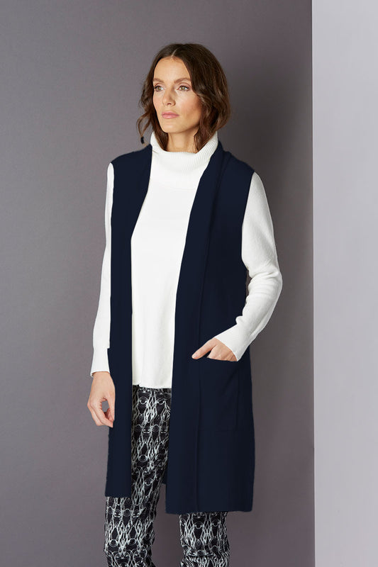 Yellow Label Soft Knit Long Waistcoat Night Blue