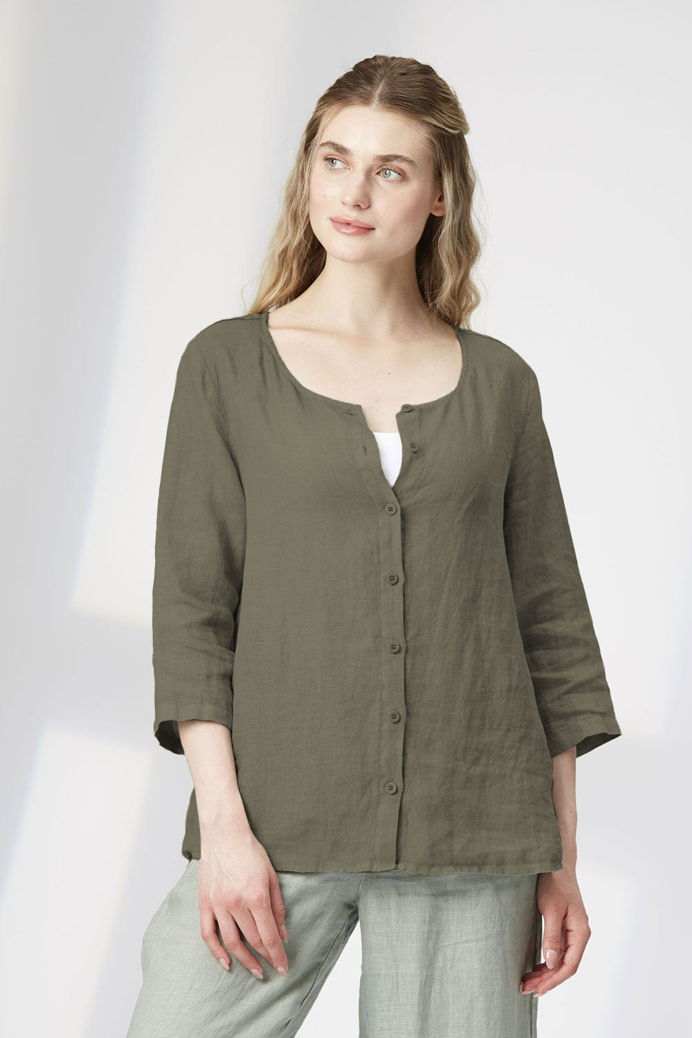 Yellow Label Linen 1488 Boxy Jacket Olive