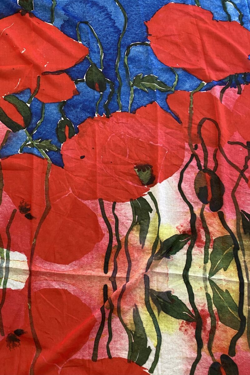 Mary Ann Rogers Poppies Scarf Red
