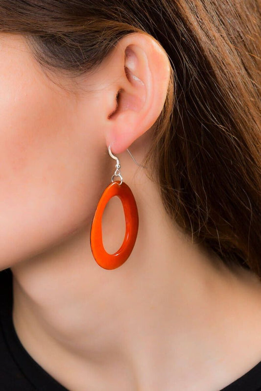 Pretty Pink Jewellery Loop Tagua Nut Earrings Orange