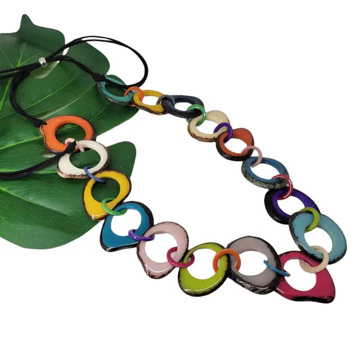 Jewellery By Allie Chained Tagua Ring Necklace Rainbow