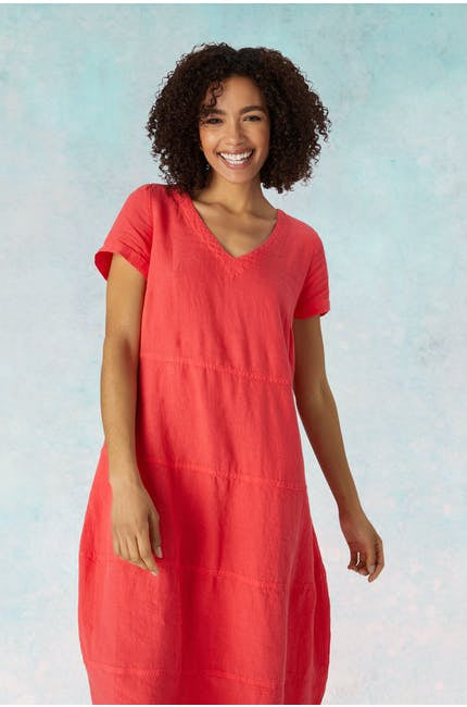 Sahara Linen Panelled Dress Hibiscus