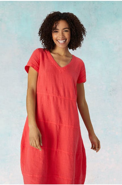 Sahara Linen Panelled Dress Hibiscus