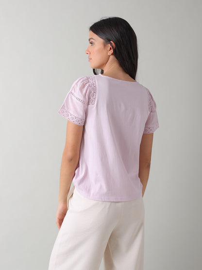 Indi & Cold Cotton Lace T-Shirt Lila