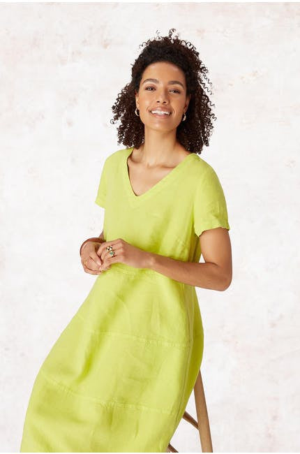 Sahara Linen Panelled Dress Key Lime