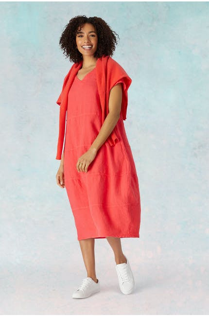 Sahara Linen Panelled Dress Hibiscus