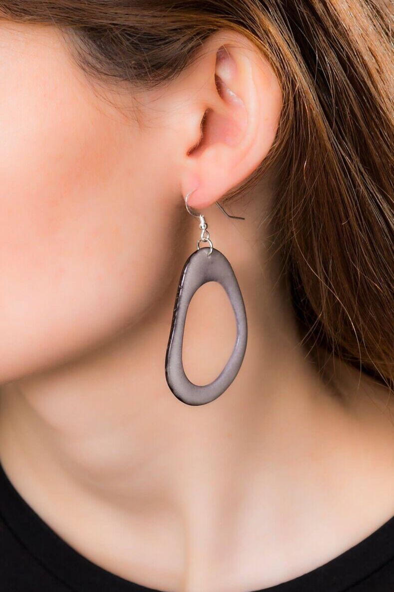 Pretty Pink Jewellery Loop Tagua Nut Earrings Grey