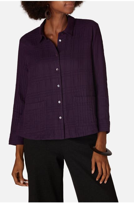 Sahara Soft Cotton Pintuck Shirt Aubergine