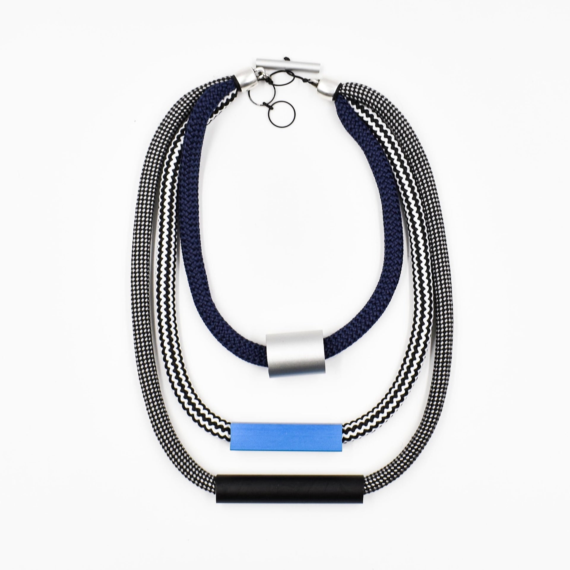 Christina Brampti 3 Cord Metal Bead Necklace Blue