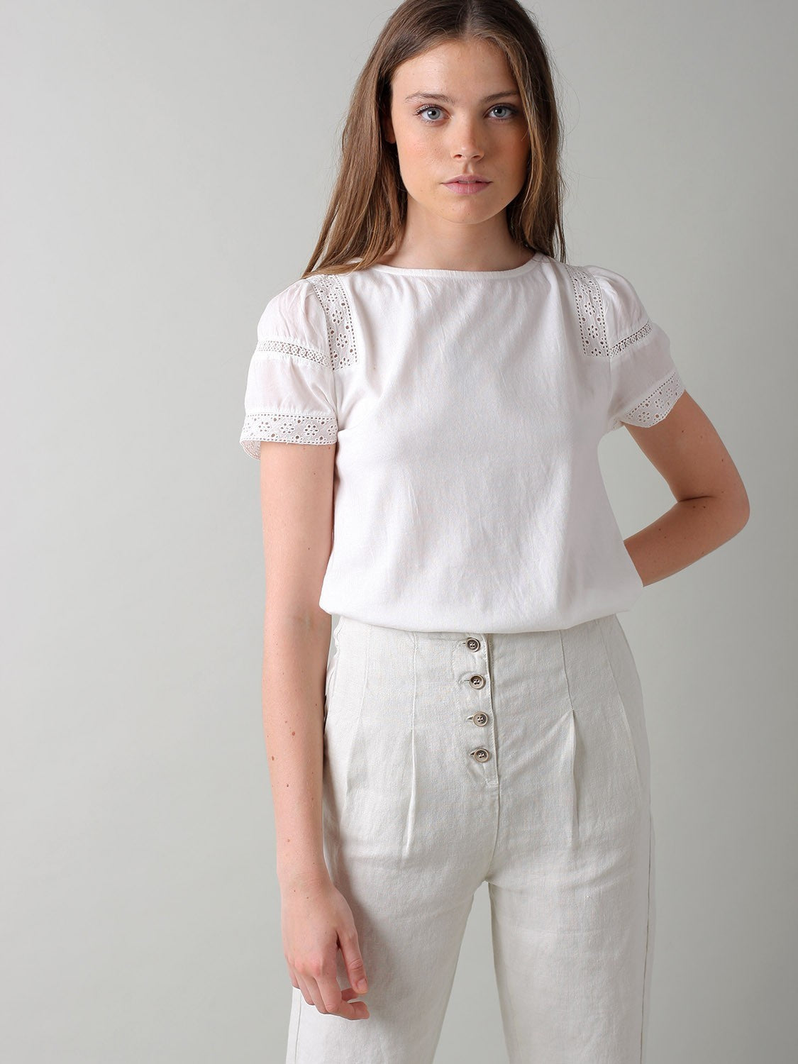 Indi & Cold Cotton Lace T-Shirt White