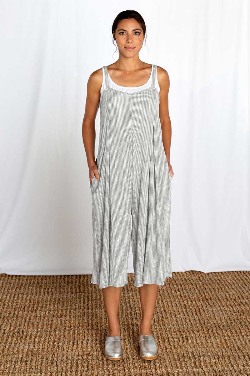 Cut Loose Crinkle Check Crop Jumpsuit Cobblestone Grey