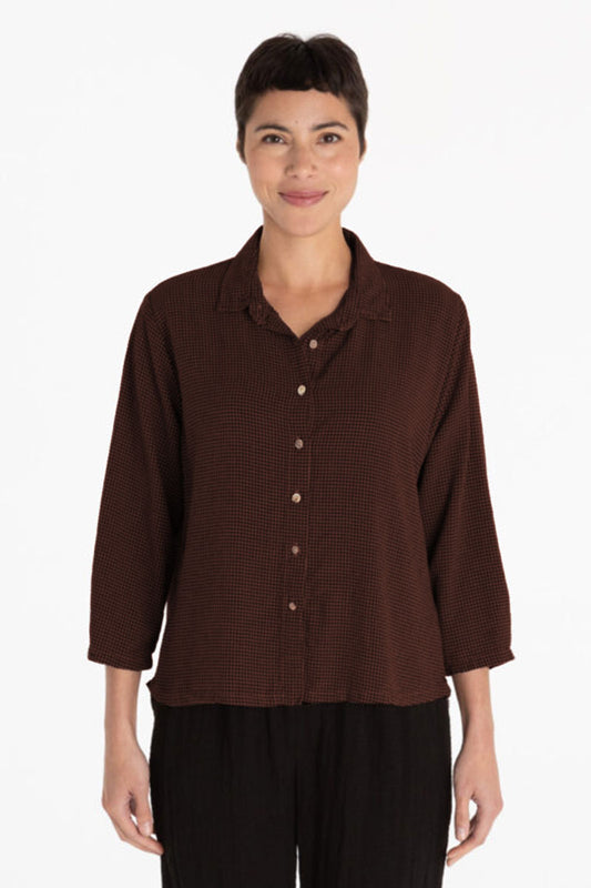 Cut Loose Hi-Low Mini Check Shirt Barnwood Brown