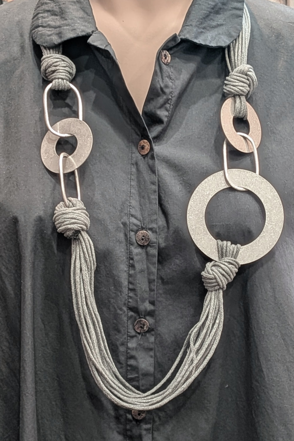 Large Corded Burnished Disc Necklace