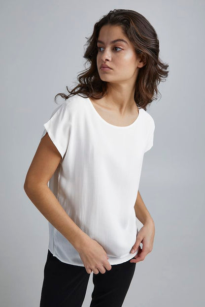 Ichi Maja Short Sleeve Top Cloud Dancer Off-White