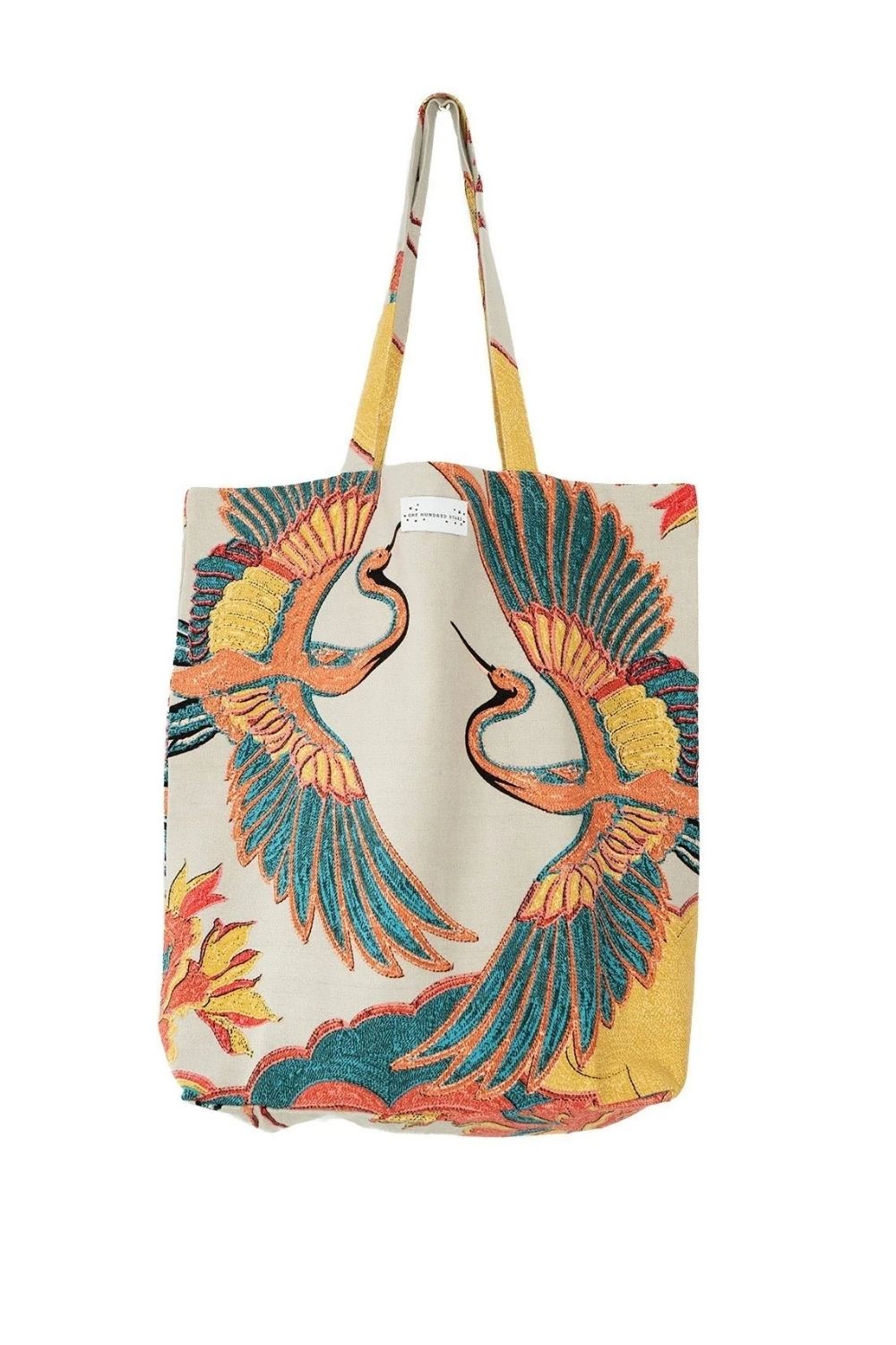 Crane Print Canvas Bag