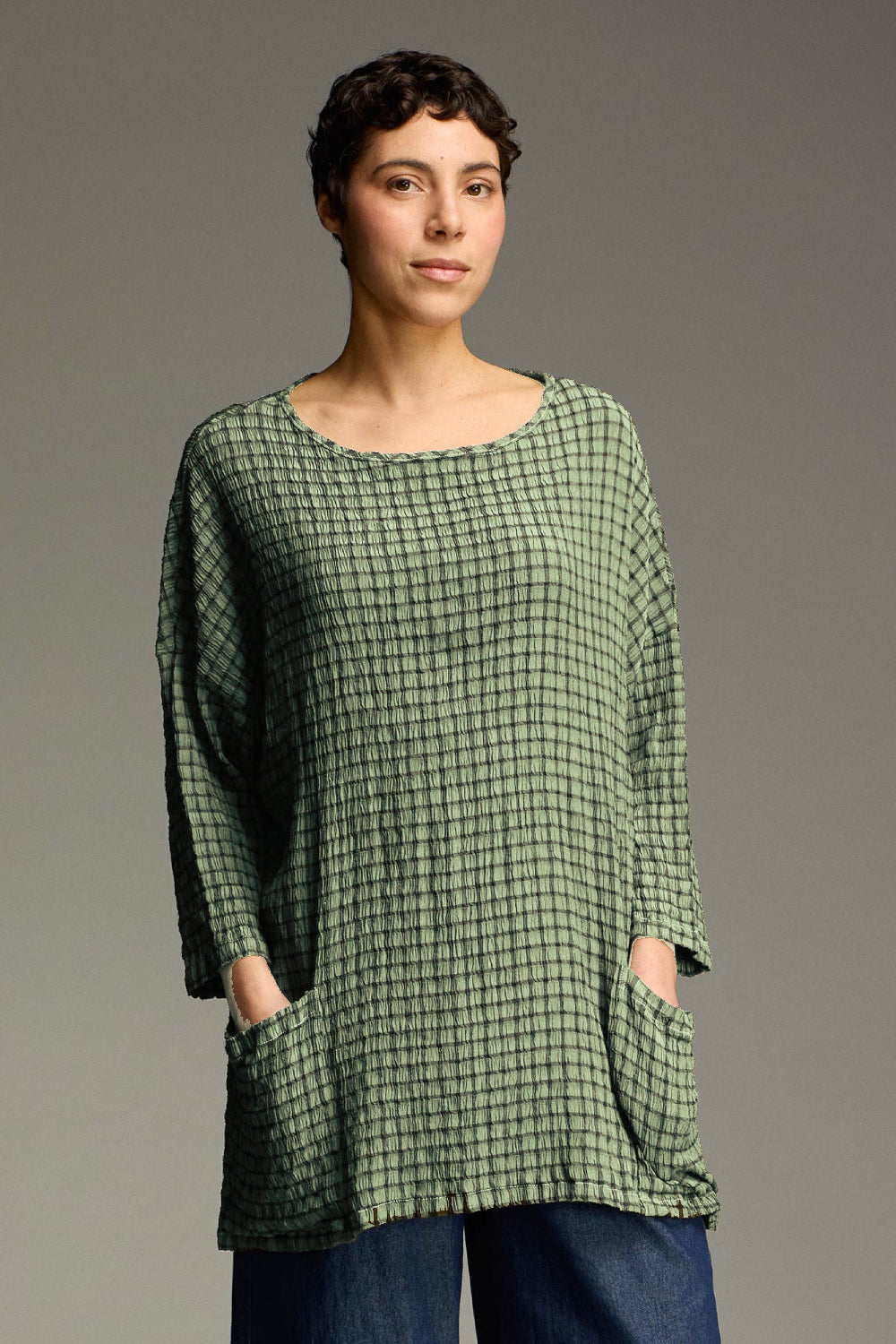 Smaller Crinkle Plaid Pocket Tunic