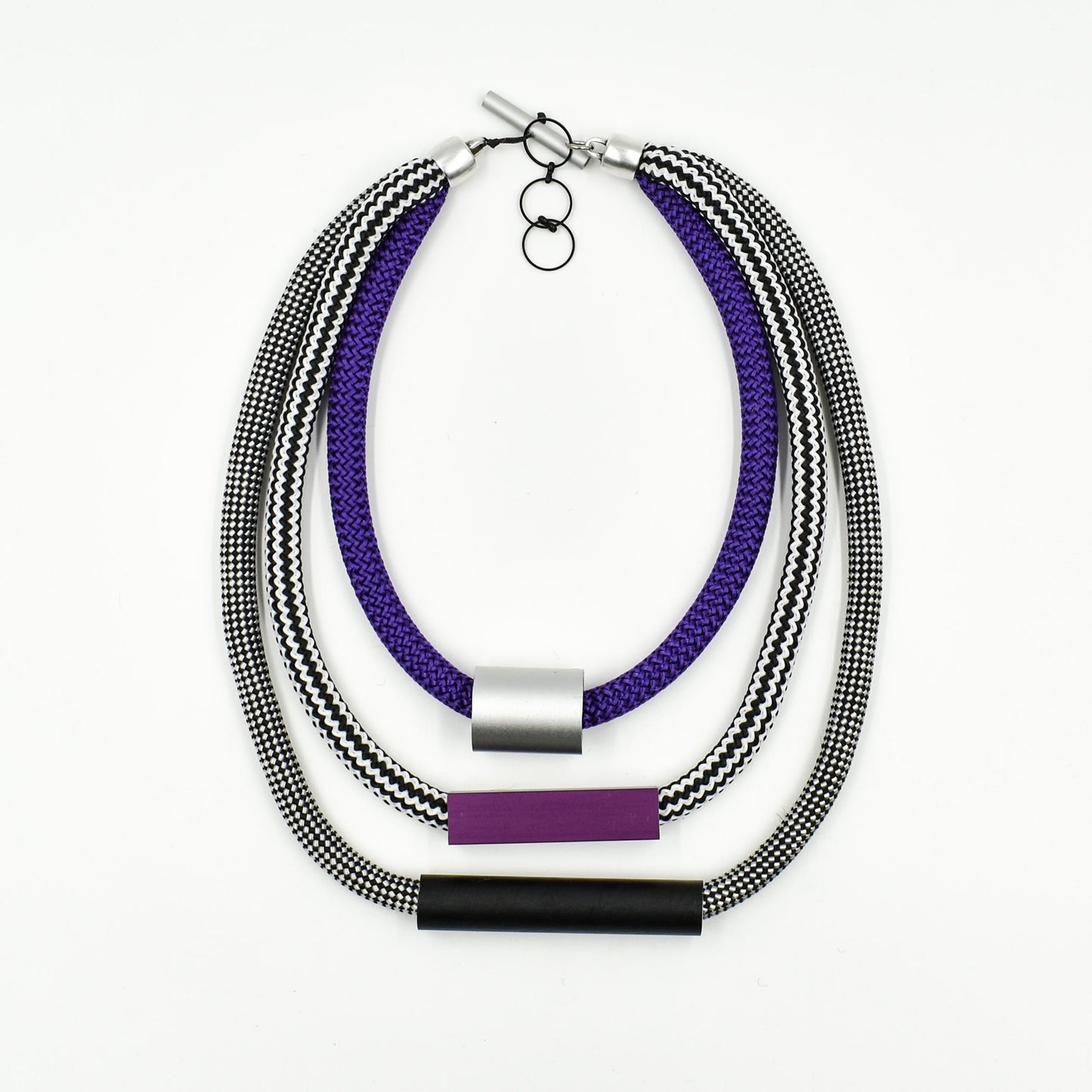 Christina Brampti 3 Cord Metal Bead Necklace Purple