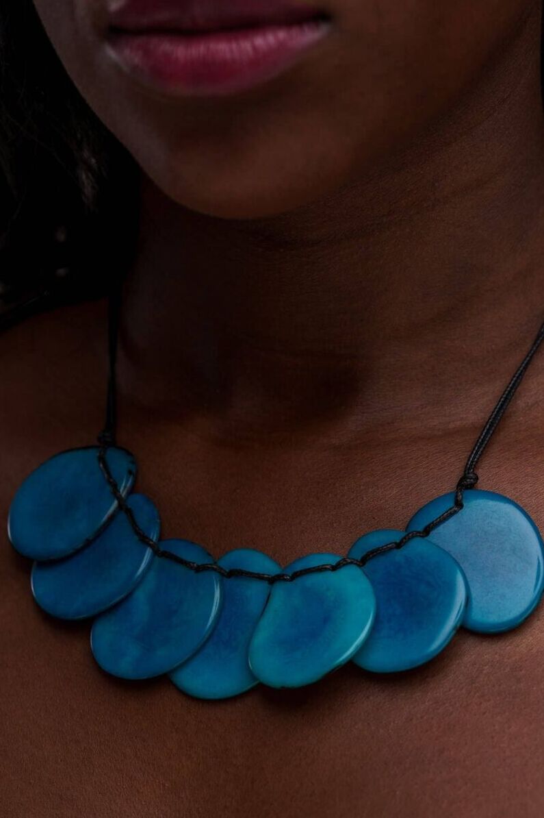 Pretty Pink Jewellery Bogota Tagua Slices Necklace Blue