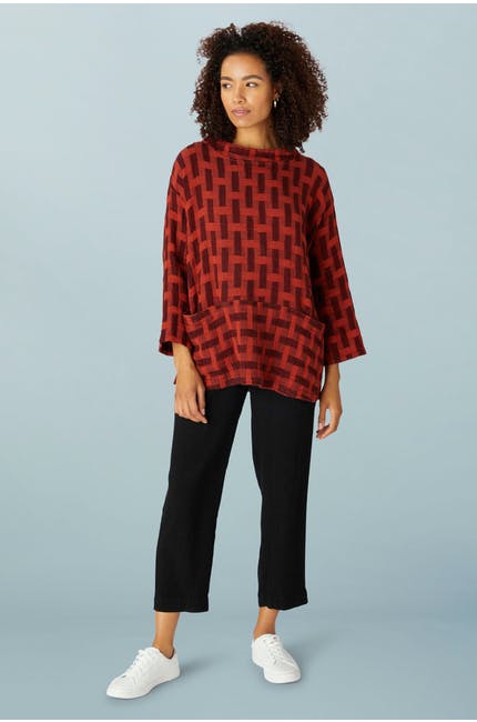 Sahara Jacquard Linen Boxy Top Terracotta
