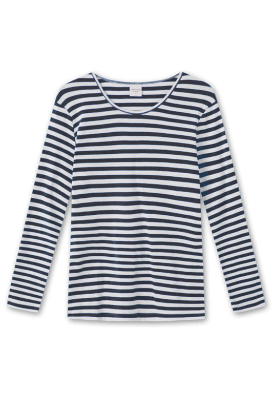 By Basics Long Sleeve Cotton Stripe Top Charcoal Grey