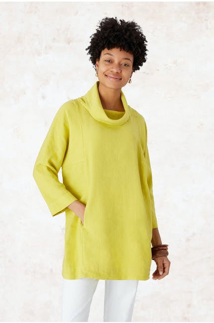 Sahara Textured Linen Relaxed Tunic Chartreuse