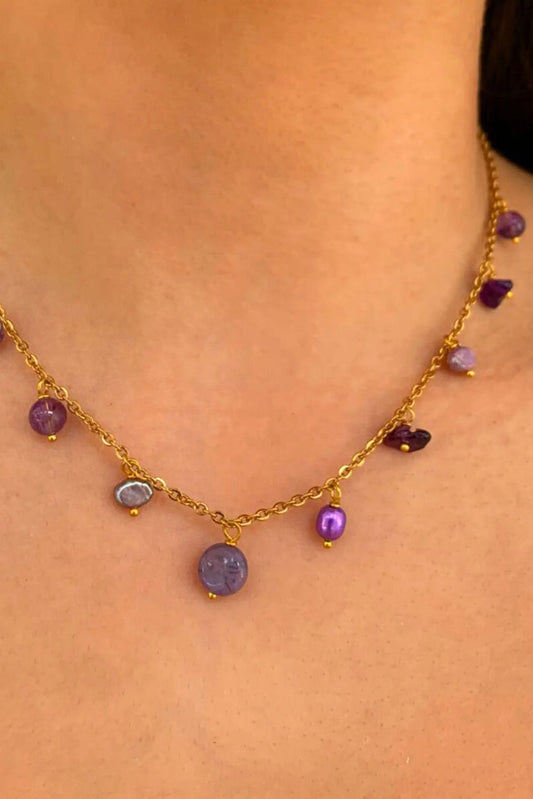 Lotus Feet Purple Pearl and Crystal Necklace