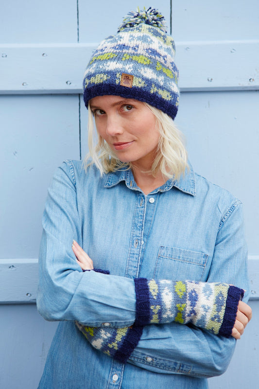 Pachamama Lombok Bobble Beanie Blue