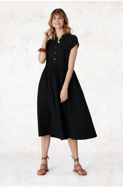 Sahara Organza Linen Shirt Dress Black