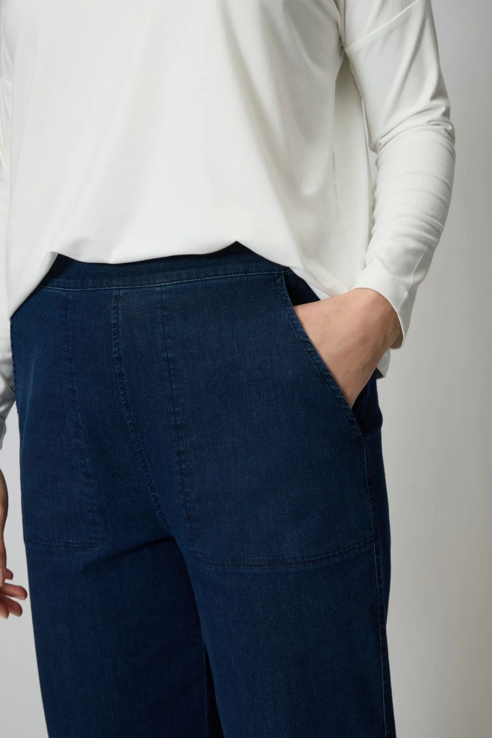Stretch Denim Straight Trousers