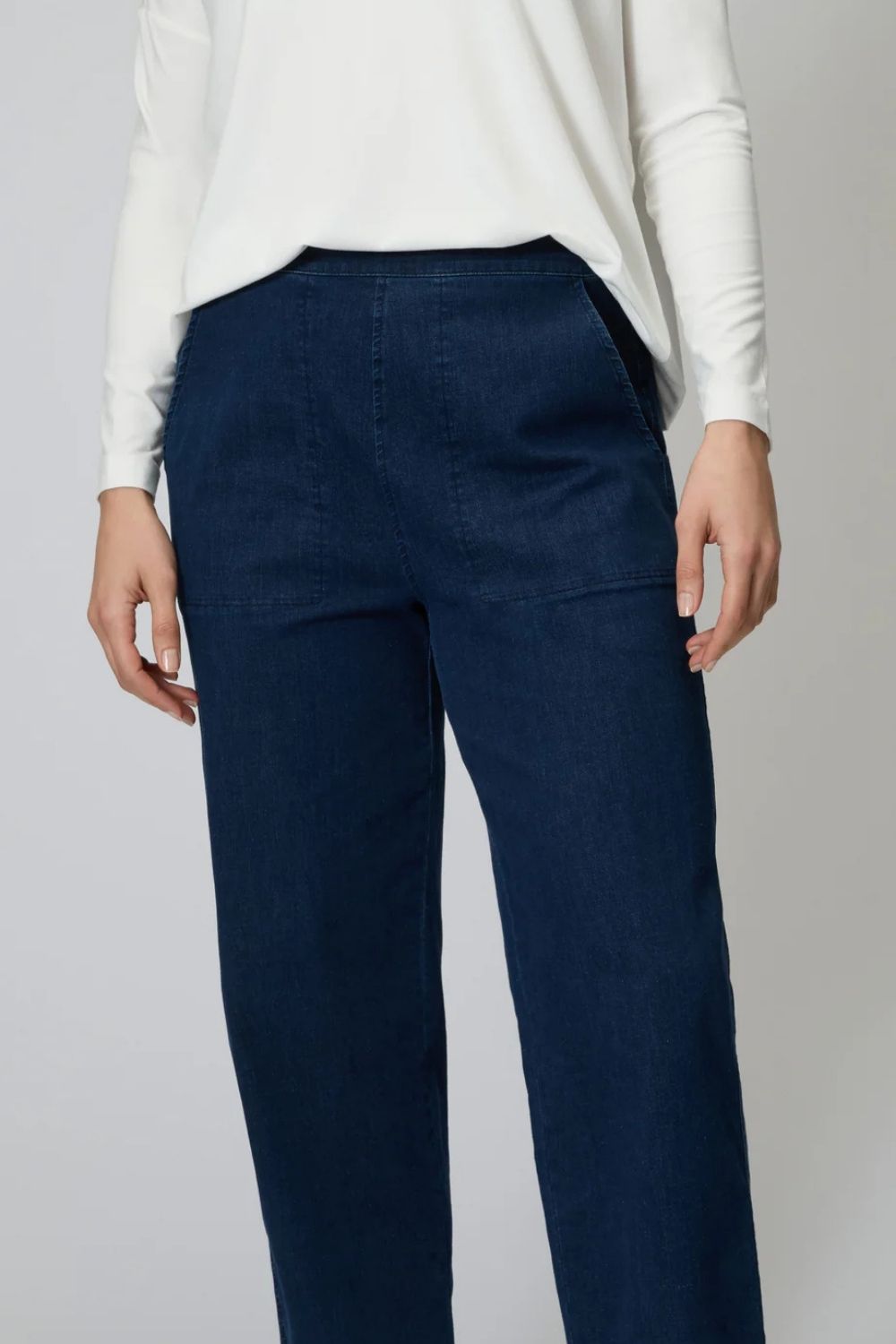 Stretch Denim Straight Trousers