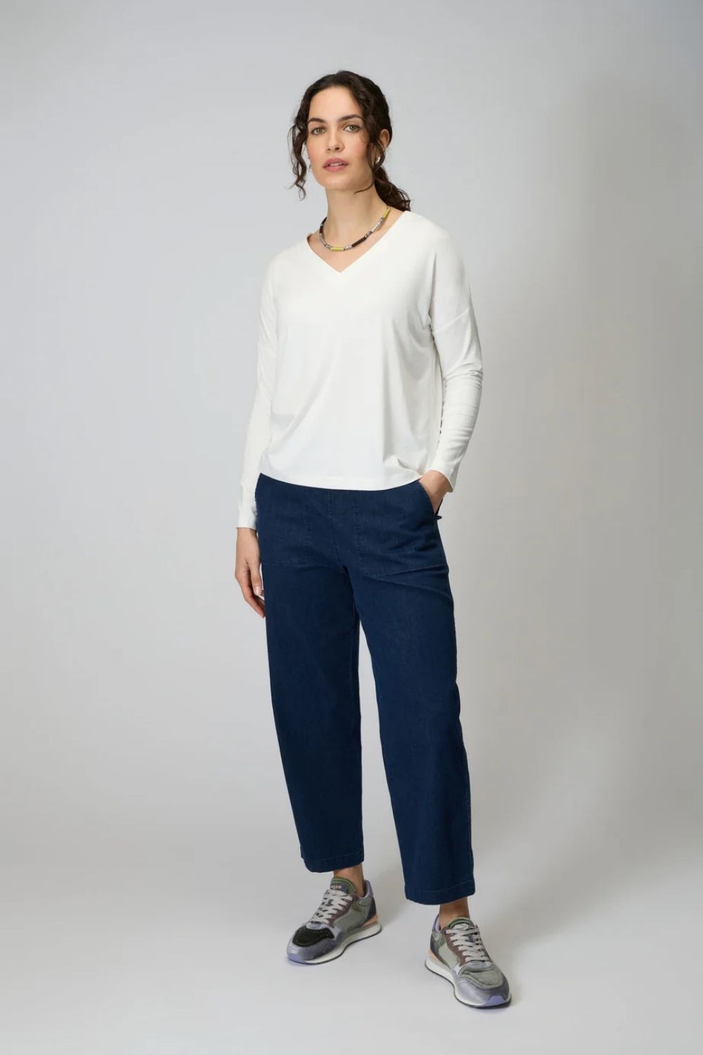 Stretch Denim Straight Trousers