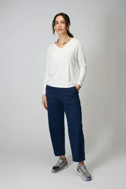Stretch Denim Straight Trousers