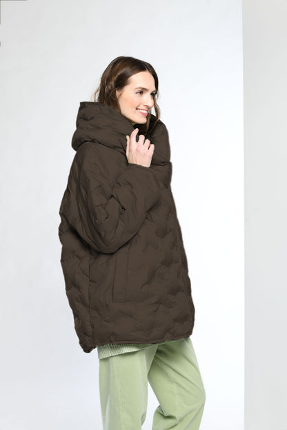 Quilted Diagonal Zip Coat