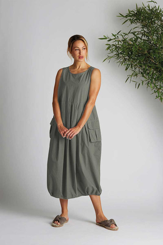 Yellow Label Sleeveless Cotton Dress Olive