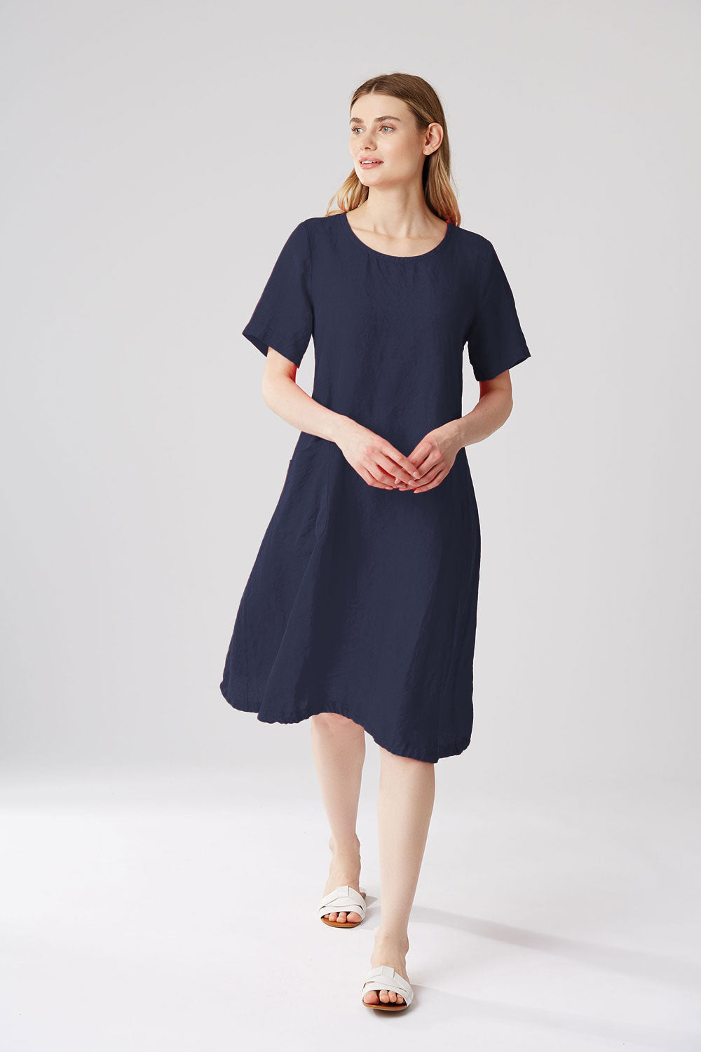 Yellow Label Linen Dress With Pockets Olive