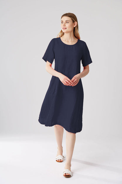 Yellow Label Linen Dress With Pockets Olive