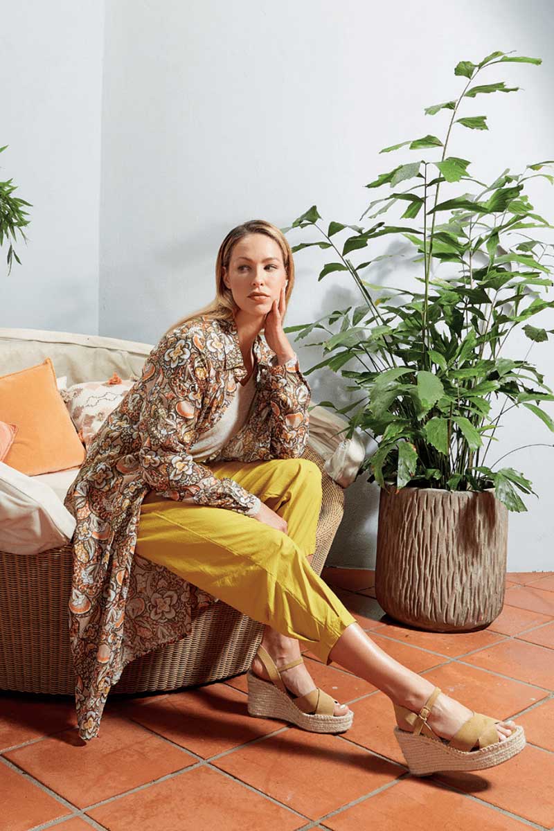 Yellow Label Olive Floral Print Dusty Coat