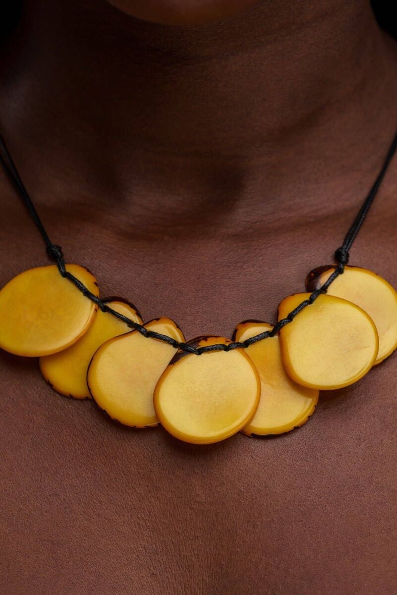 Pretty Pink Jewellery Bogota Tagua Slices Necklace Yellow