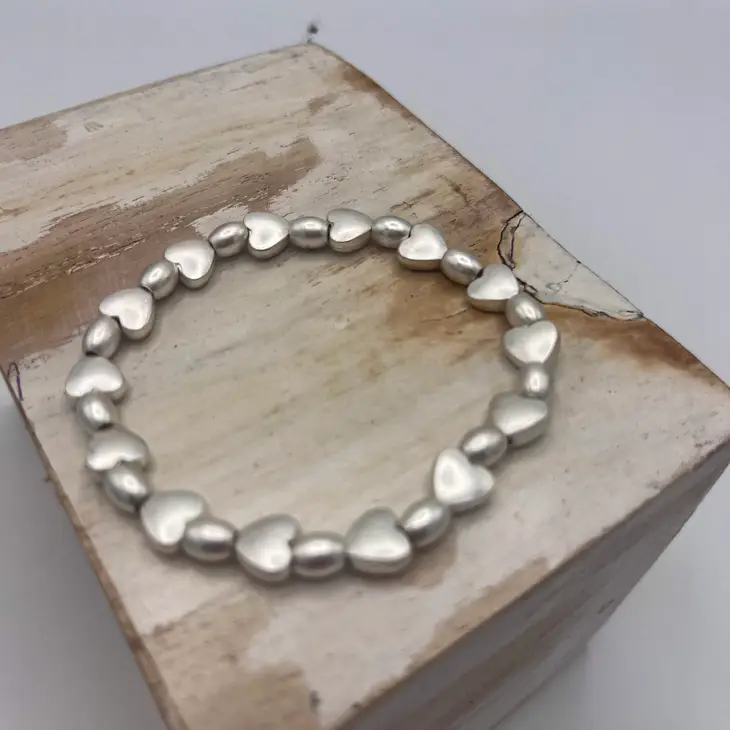 Jess & Lou Mini Heart Bead Bracelet Silver 