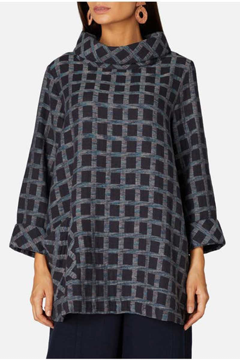 Sahara Cotton Ikat Check Tunic Navy