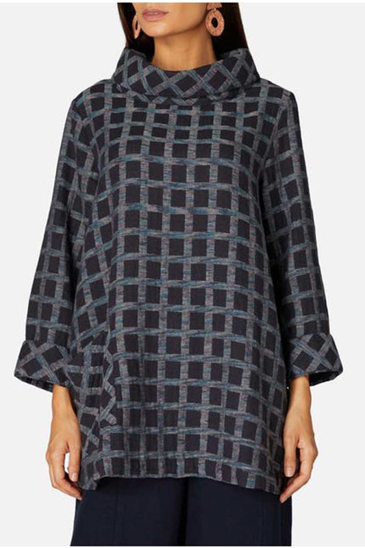 Sahara Cotton Ikat Check Tunic Navy