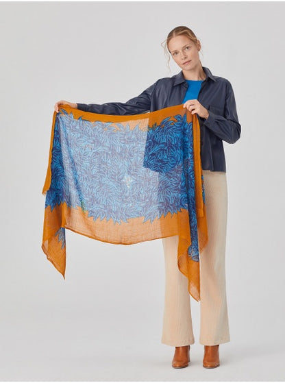Nice Things Leaves and Animals Scarf Ochre